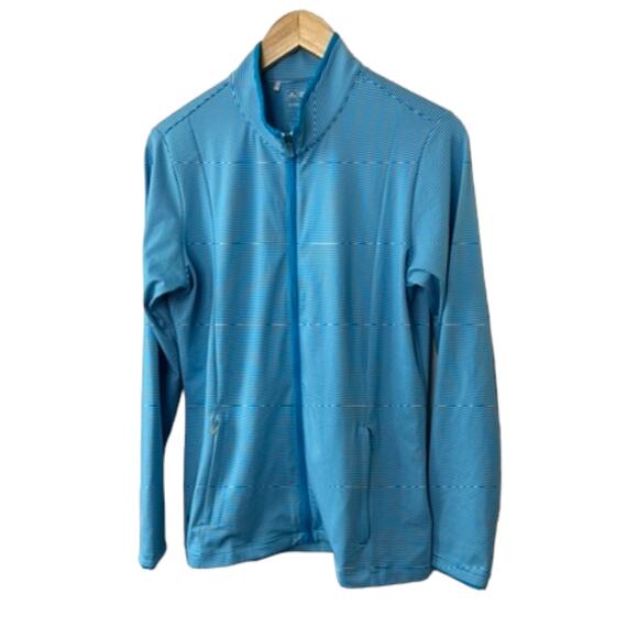 Adidas GOLF Climalite Blue & White Stripe Full Zip Jacket Women's Large Pockets - Picture 1 of 7